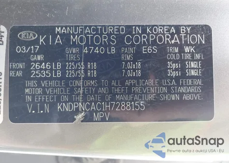 2017 Kia Sportage Ex из США, поврежденный, VIN KNDPNCAC1H7288155